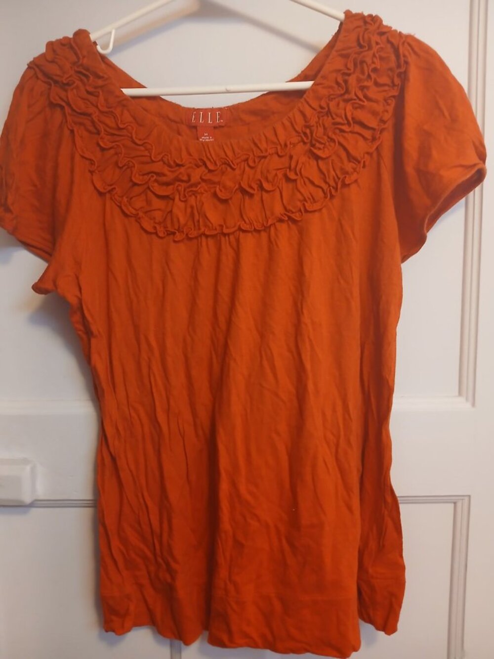 ELLE Womens M Orange Short Sleeve Top